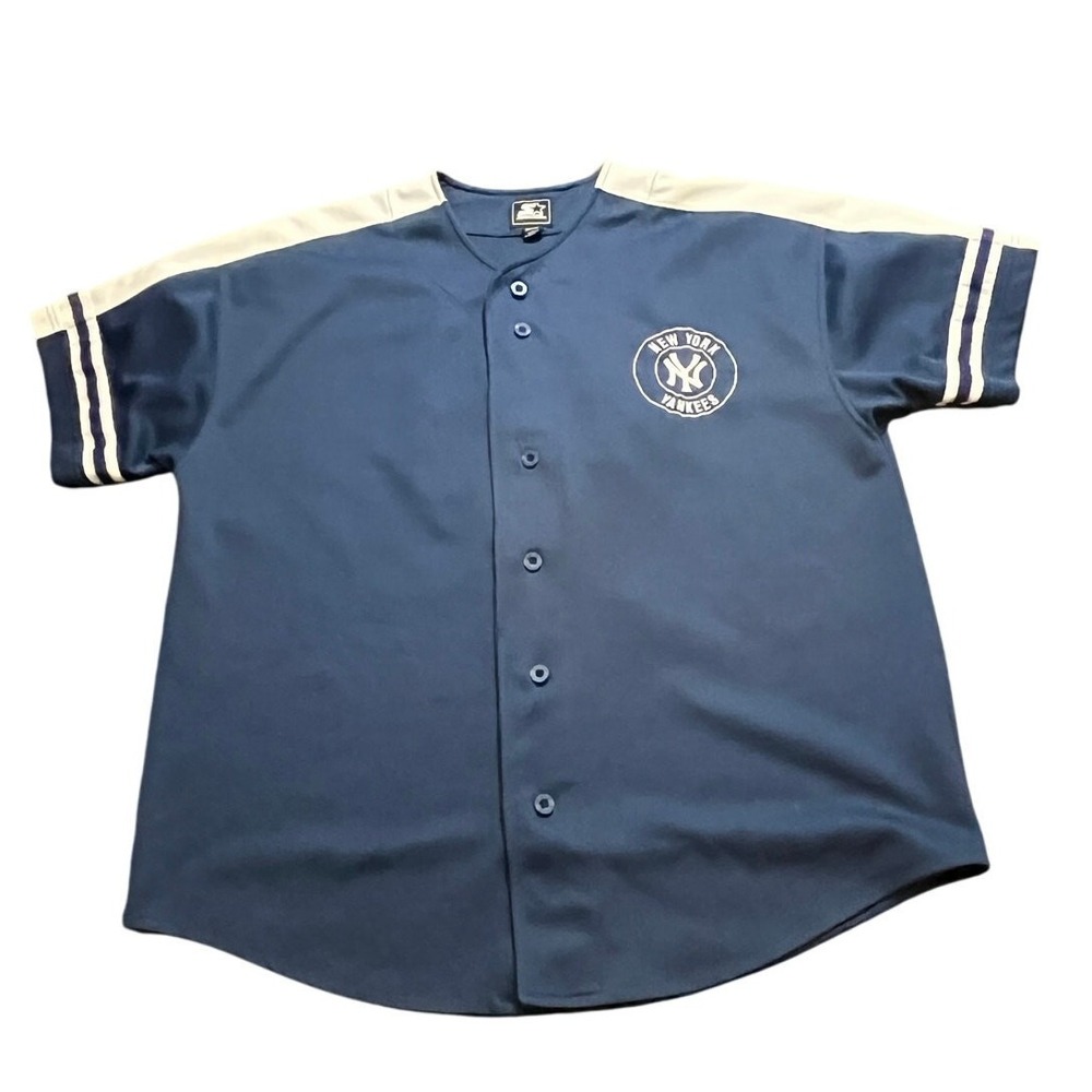Starter Baseball Jersey Mens XXL Blue New York Yankees Clemens 12 Button‎ Up MLB